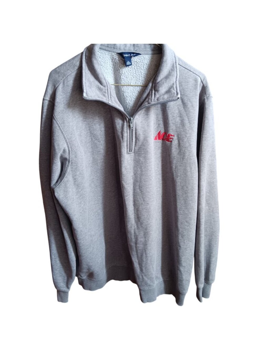 Vintage Y2K Ace Logo 1/4 Zip Sport-Tek Gray FleecePullover Sweatshirt Jacket